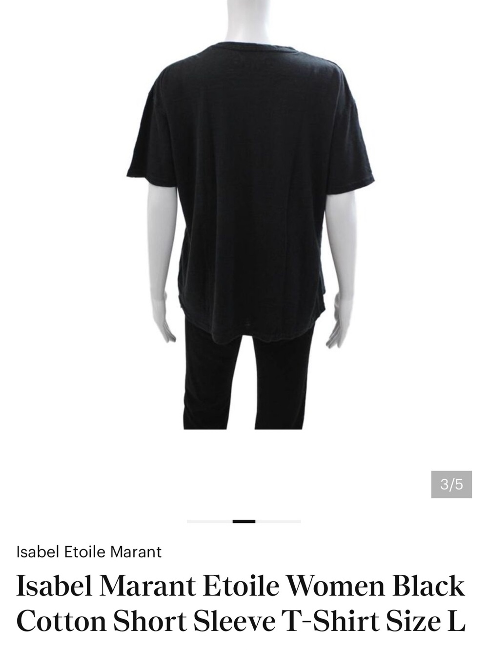 Isabel Marant Etoile Women Black Cotton Short Sleeve T-Shirt Size L